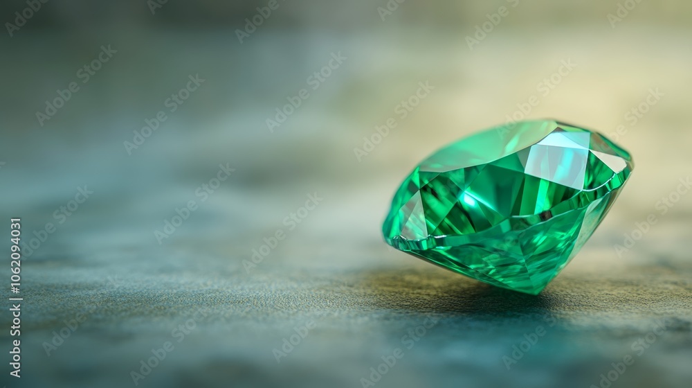 Elegant Emerald Gemstone on Smooth Surface Elegant Emerald Gemstone on Smooth Surface