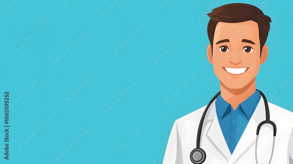 Smiling male doctor in a white coat with a stethoscope on a blue background. Smiling male doctor in a white coat with a stethoscope on a blue background.