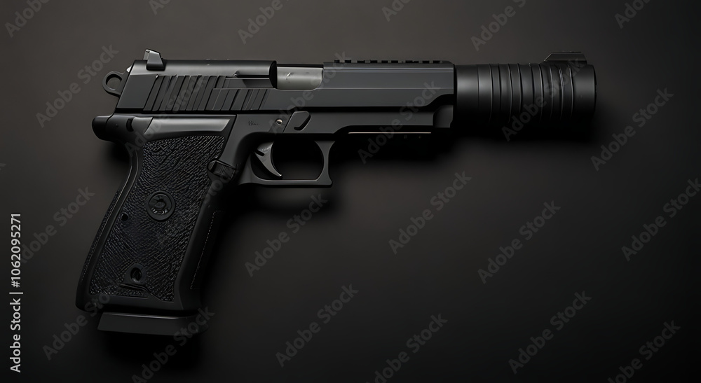 Modern Firearms Arranged on a Matte Black Surface with Space for Text Modern Firearms Arranged on a Matte Black Surface with Space for Text