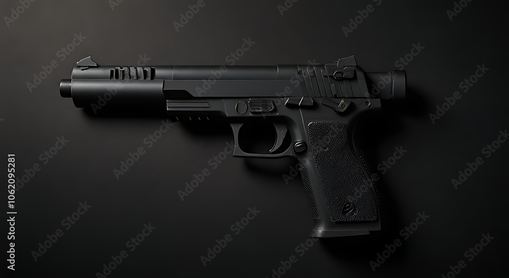 Modern Firearms Arranged on a Matte Black Surface with Space for Text Modern Firearms Arranged on a Matte Black Surface with Space for Text