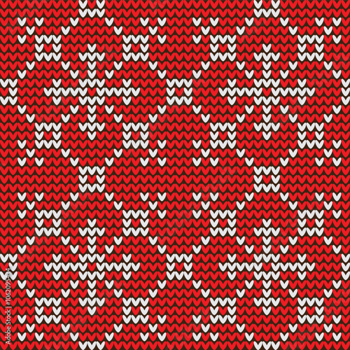 Christmas and New Year traditional knitted seamless pattern with snowflakes. Norwegian style sweater. Wool texture. Vector illustration. Holiday background.