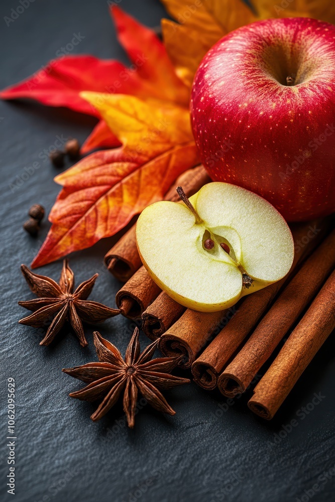 Autumn Delights: Shiny Apples, Maple Leaves & Cinnamon Sticks Autumn Delights: Shiny Apples, Maple Leaves & Cinnamon Sticks