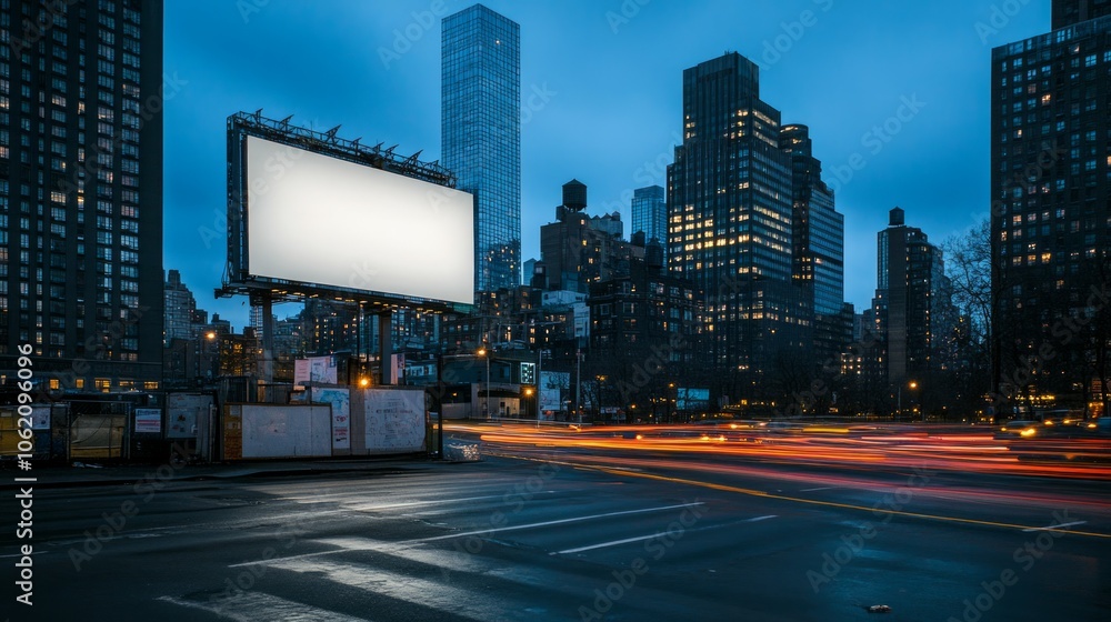 Sunset long exposure blank white horizontal billboard mockup outside Sunset long exposure blank white horizontal billboard mockup outside
