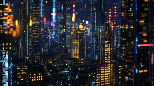 Wallpaper Mural Modern cityscape at night with wireless network signals, illustrating urban connectivity Torontodigital.ca