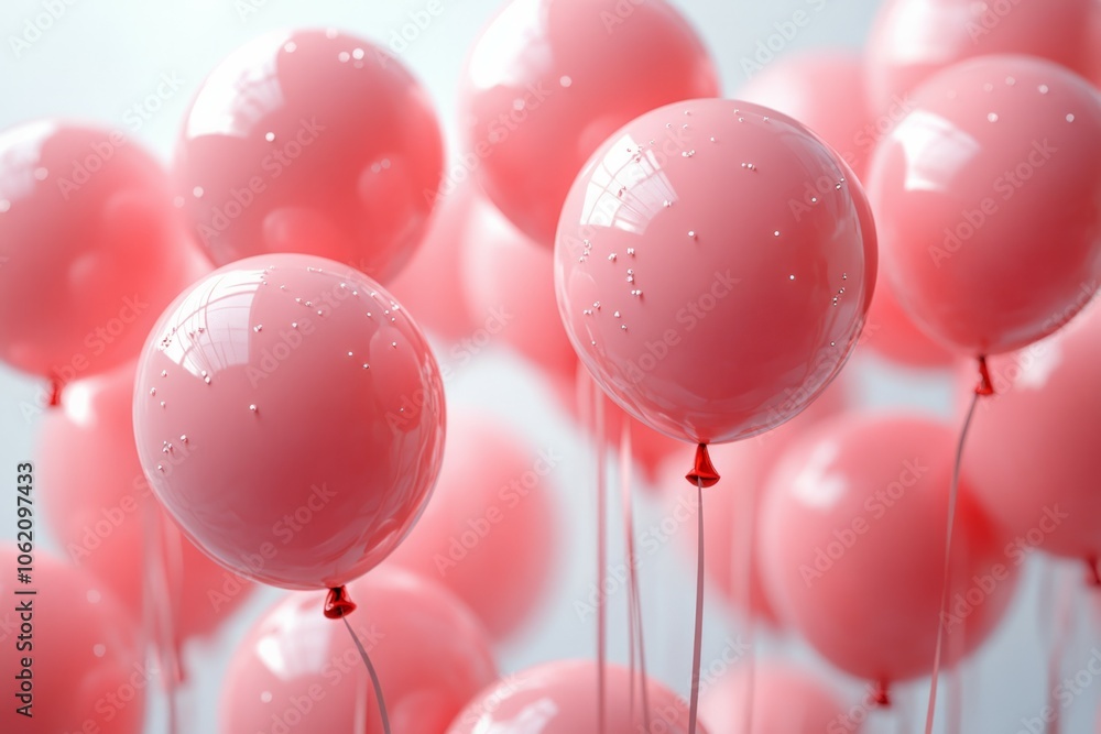 Lots of pink balloons flying up on isolated white background Lots of pink balloons flying up on isolated white background