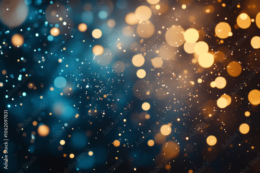 Beautiful bokeh background with shimmering lights in shades of blue and gold Beautiful bokeh background with shimmering lights in shades of blue and gold