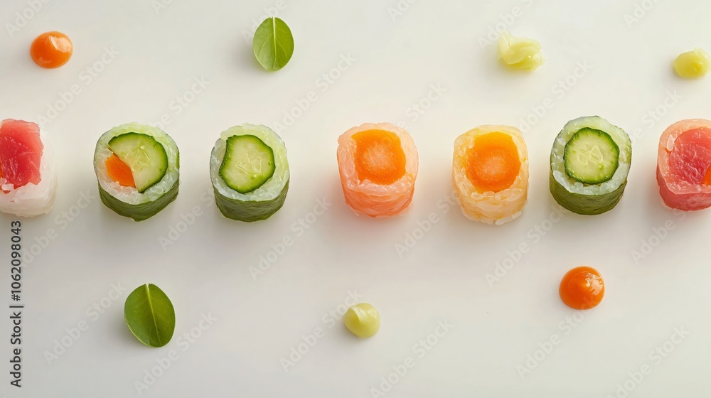 Sushi Rolls with Cucumber, Carrot, and Salmon Filling Sushi Rolls with Cucumber, Carrot, and Salmon Filling