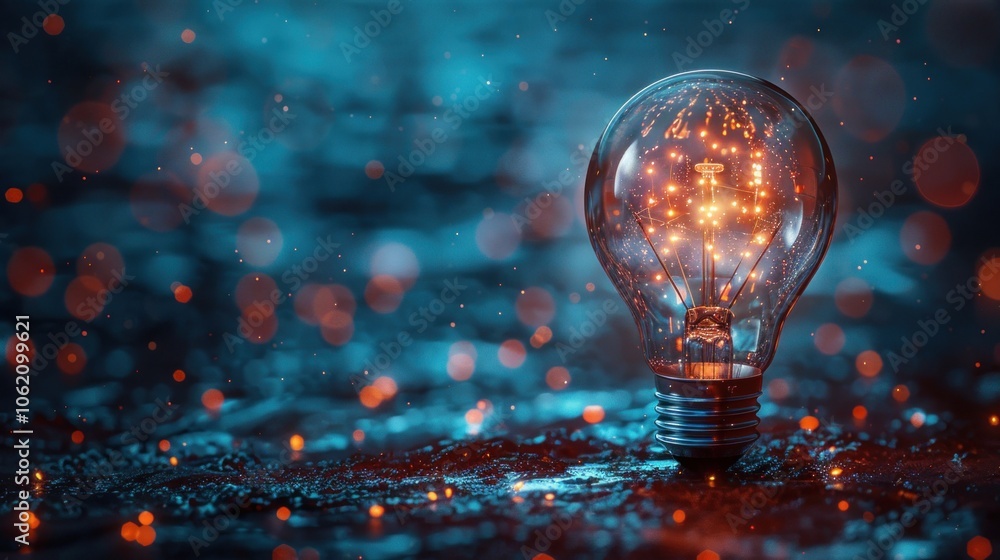A glowing light bulb with a creative background. The scene symbolizes innovation and bright ideas. A glowing light bulb with a creative background. The scene symbolizes innovation and bright ideas.