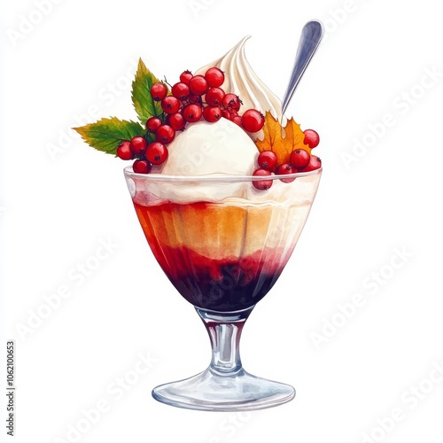 Wallpaper Mural Ice cream sundae with red berries and autumn accents, watercolor backdrop, 3D illustration Torontodigital.ca