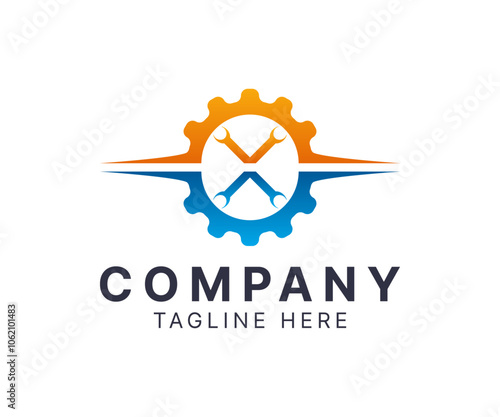 Mechanical gear engineering colorful logo design vector illustration template for technical repair shop.