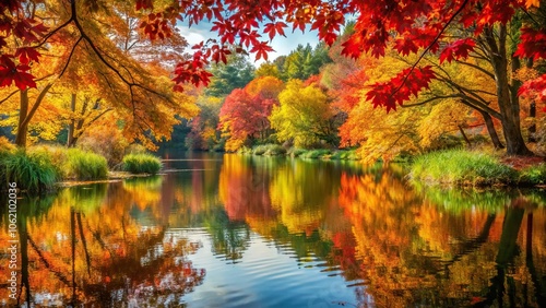 Autumn pond with colorful vegetation