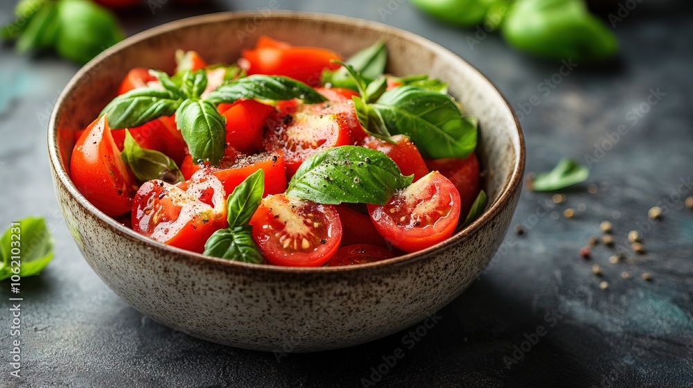 Bowl fresh tomato salad with basil Bowl fresh tomato salad with basil