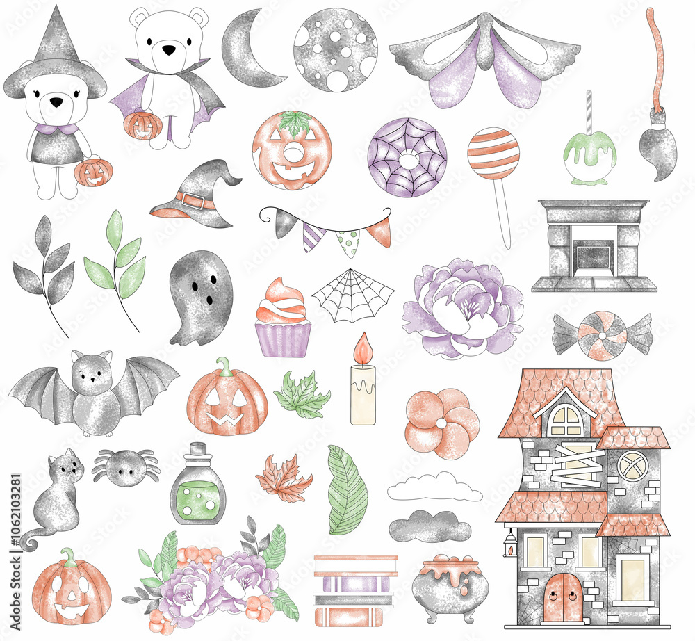 Fototapeta premium Set Halloween iocons bear cute