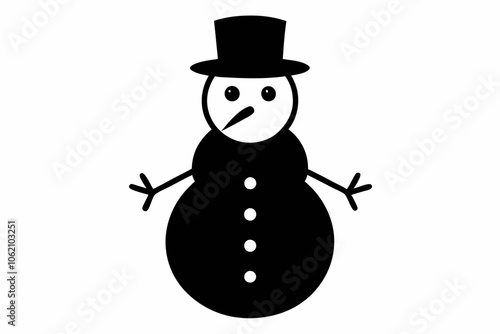 
Christmas snowman silhouette, Christmas black snowman icon vector
