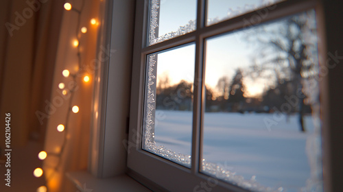 Open window  snowy landscape  frosty air inside