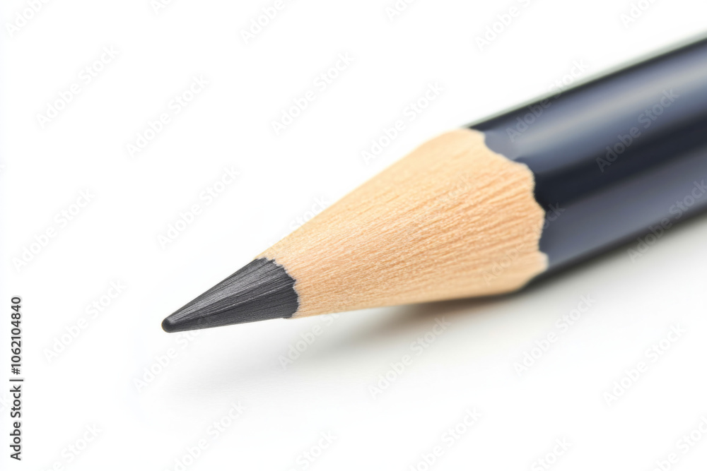 Close-up of a sharpened black pencil against a white background Close-up of a sharpened black pencil against a white background
