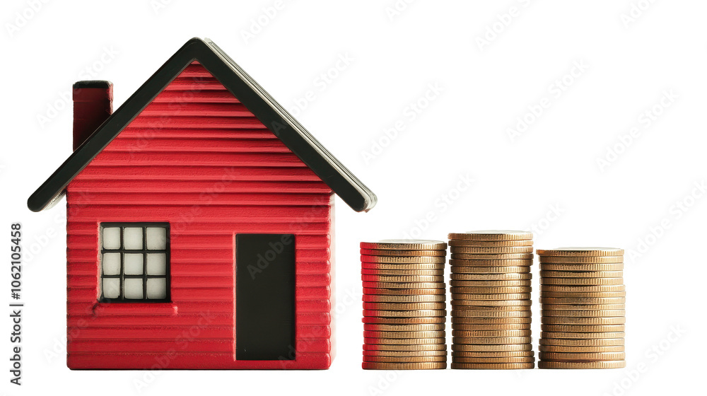 Stacked Coins Beside a Model House for Investment Concept Stacked Coins Beside a Model House for Investment Concept