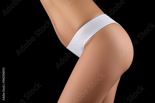 Promotional photo featuring a mockup of white women’s briefs panties on a clean, minimalist background. Ideal for showcasing lingerie design, fabric texture