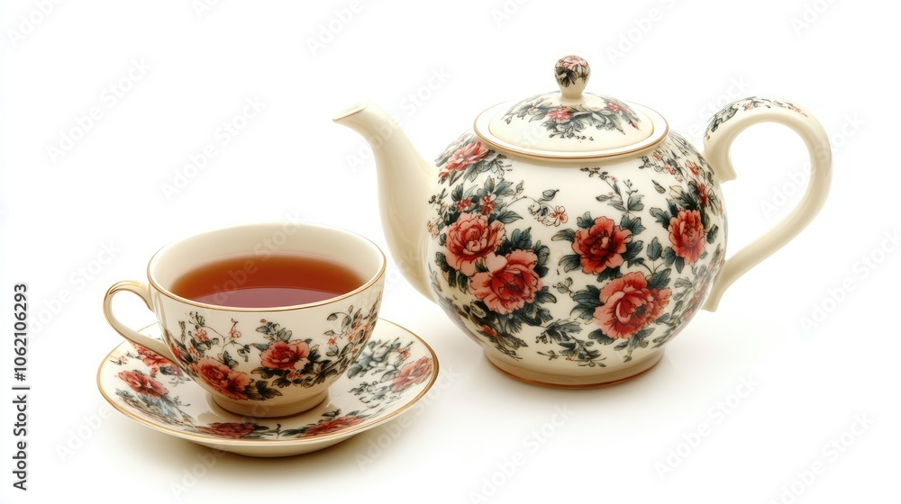 Elegant Floral Teapot and Cup Set for Afternoon Tea