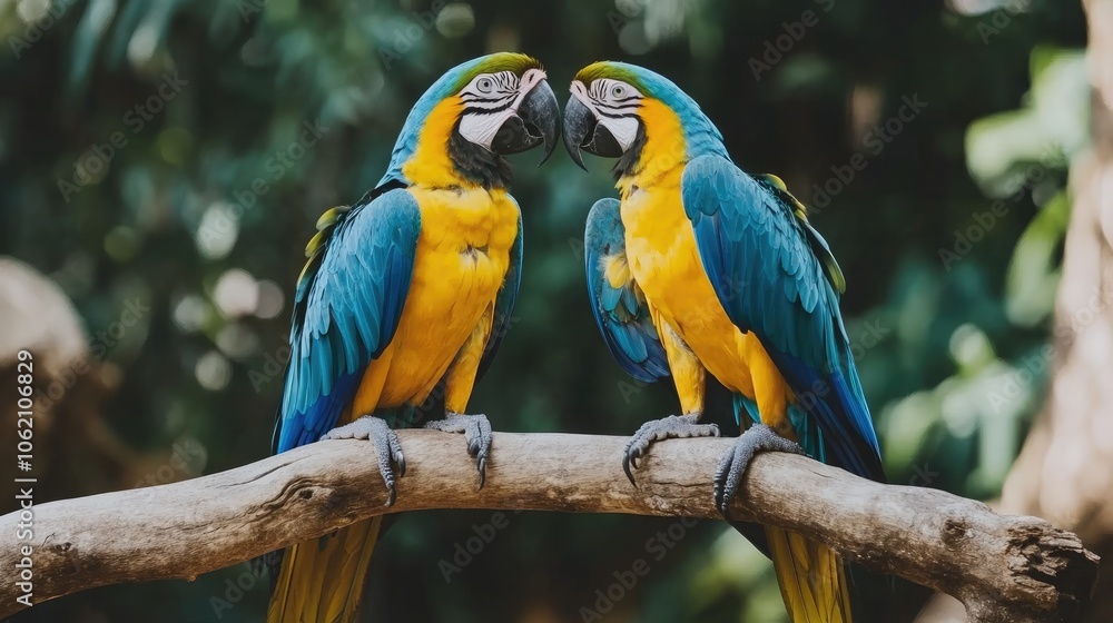 Colorful Macaws Perched on a Branch in Nature Colorful Macaws Perched on a Branch in Nature