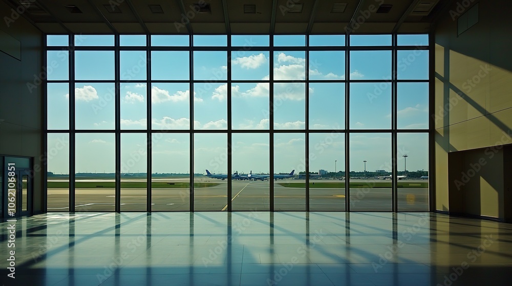 Large window see airplane airport architecture building. Large window see airplane airport architecture building.