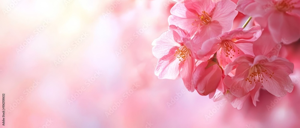 A tight shot of pink blooms against a pastel backdrop of pink and white Background features a soft, out-of-focus glow from a nearby light source A tight shot of pink blooms against a pastel backdrop of pink and white Background features a soft, out-of-focus glow from a nearby light source