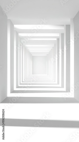  Creative Abstract Marketing Background Featuring an Imaginative Corridor with a White Backdrop  Enhanced by Light and Shadow Effects to Create an Open Space Atmosphere. This AI-Generated Wallpaper Ca