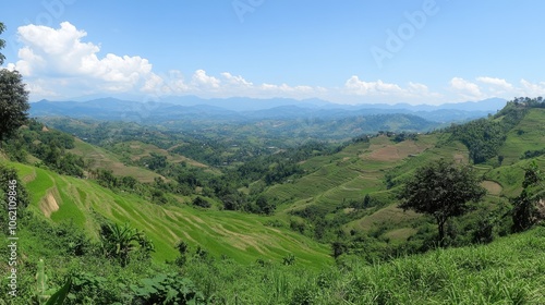 Lush Green Hills Under Bright Blue Sky