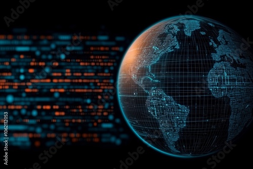 Futuristic Global Connectivity Concept with Digital Earth Globe in Dark Tech Environment - 3D Rendering Illustration