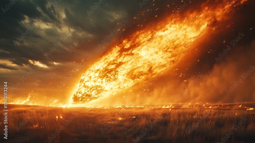 Obraz premium Colossal comet fragments over North America ignite firestorms plains evoking the Clovis comet hypothesis