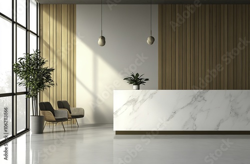Sleek modern reception area showcasing a white marble counter
