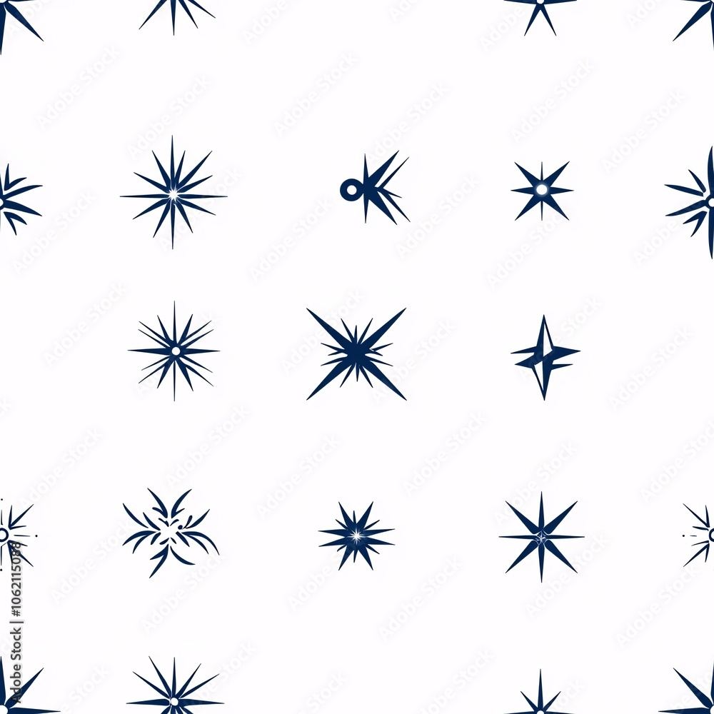 A pattern featuring various star shapes in navy blue against a white background, creating a celestial and modern aesthetic. A pattern featuring various star shapes in navy blue against a white background, creating a celestial and modern aesthetic.