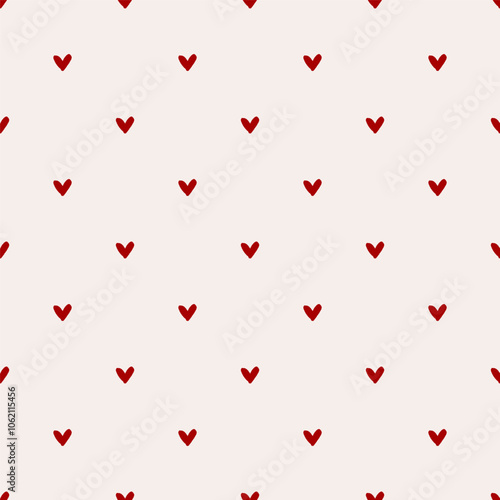 Red hearts Seamless Pattern Hand drawn Vector Doodle Romantic Sketch Symbols.