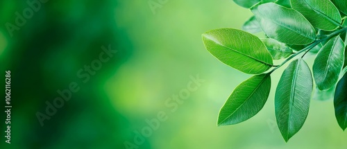  A tight shot of a green leafy branch against a softly blurred backdrop of grass and trees