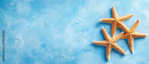  Three starfish on a blue background - Insert text or image here