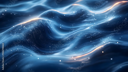 Abstract 3D Background: Blue Waves With Glowing Lights