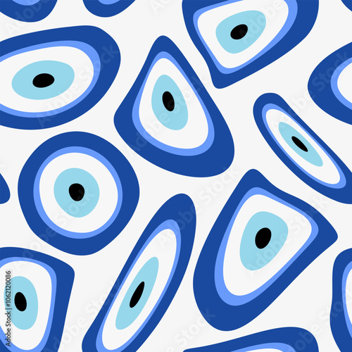 Turkish Eye Amulet Seamless Pattern. Evil eye ornate, Symbol of protection. Nazar Boncugu talisman. Vector illustration 