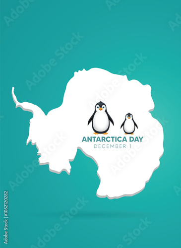 Antarctica day December 1 penguin on map vector poster