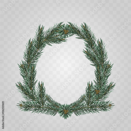 Elegant Fir Wreath With Pine Branches Creating Circular Frame Isolated On Transparent Background, Realistic 3d Vector
