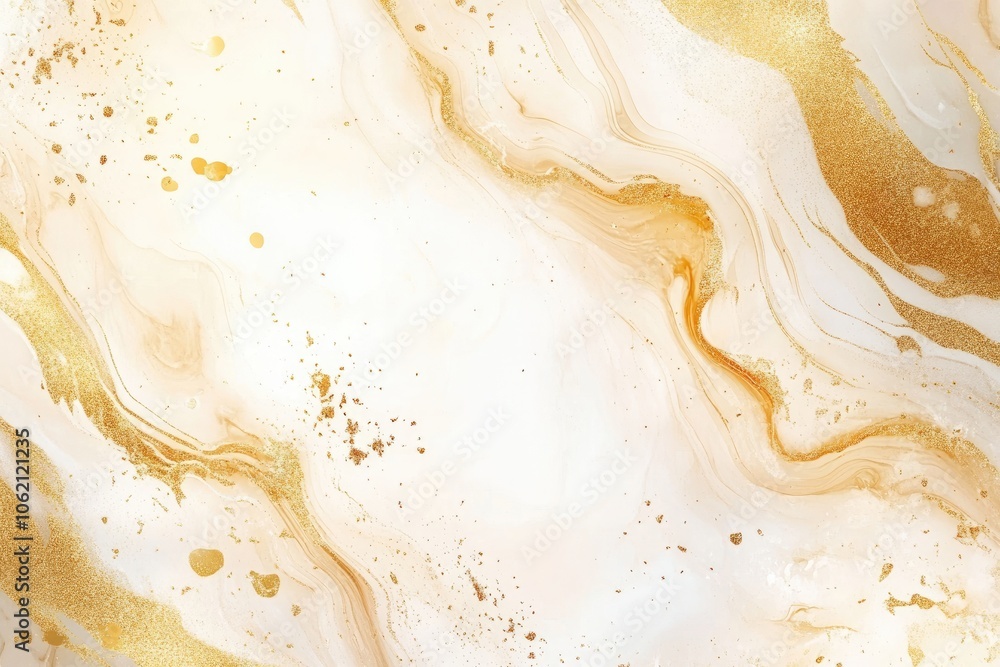 Abstract Swirls of Gold and White Paint with Glitter Abstract Swirls of Gold and White Paint with Glitter