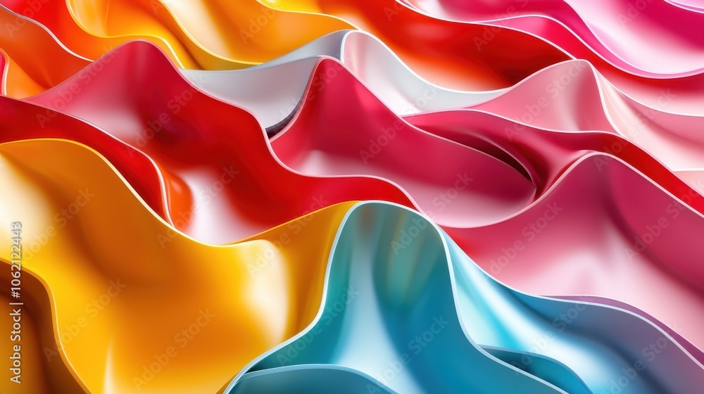 Obraz premium A vibrant, textured pattern of colorful waves in shades of red, yellow, and blue, creating an abstract, fluid design.
