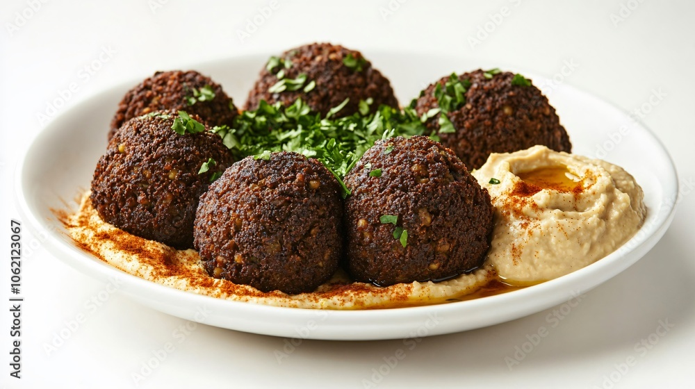 Falafel with Hummus on a White Plate Falafel with Hummus on a White Plate
