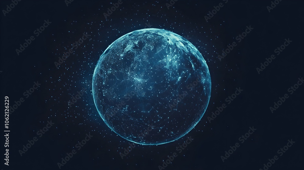 Fototapeta premium Glowing Blue Digital Globe Representing Global Technology and Communication Network
