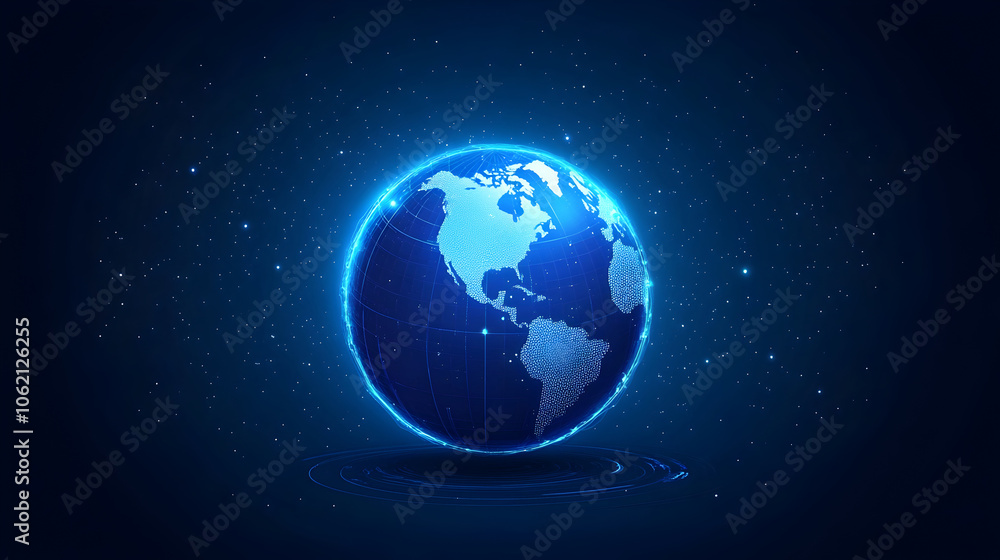 Fototapeta premium Glowing Blue Digital Globe Representing Global Connectivity and Technological Advancement