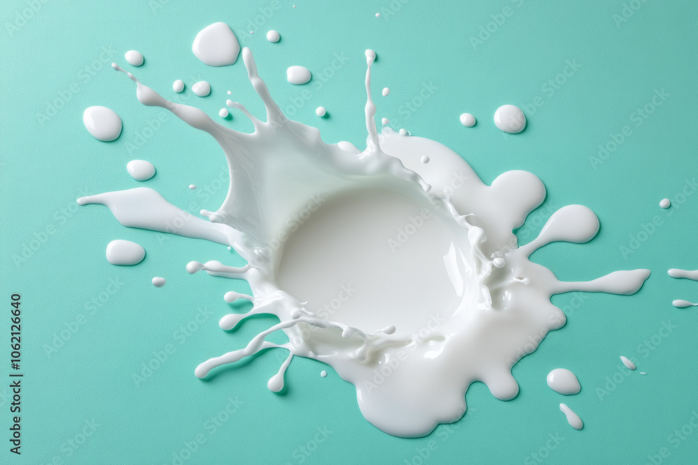 Dynamic splash of white liquid on a turquoise background captured in daylight Dynamic splash of white liquid on a turquoise background captured in daylight