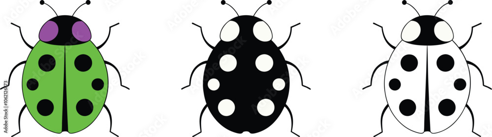 Three Ladybug Variations Green, Black, and White