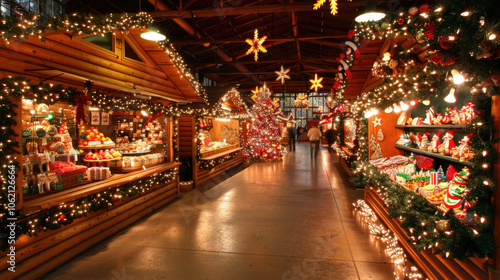 Wallpaper Mural charming Christmas market scene with beautifully decorated stalls, twinkling lights, and festive atmosphere. vibrant colors and holiday decorations create joyful ambiance Torontodigital.ca