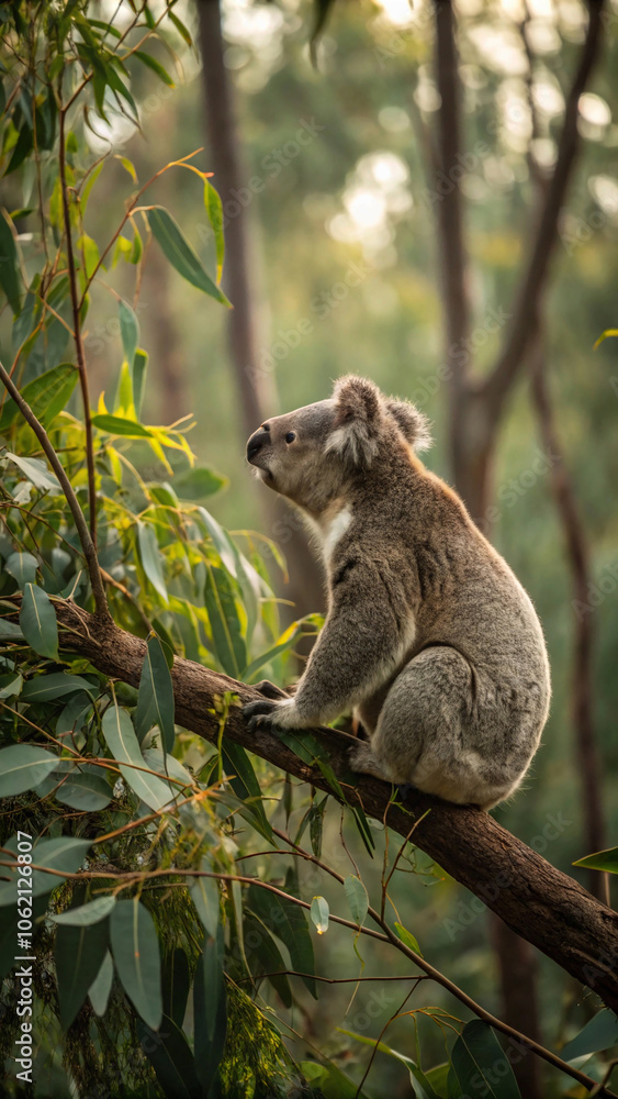 Fototapeta premium koala perched on a eucalyptus branch in a lush forest