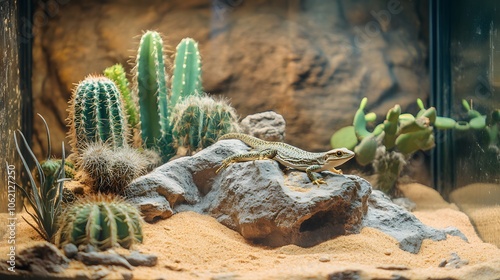 Desert Landscape Featuring Cacti and Rocks

 photo