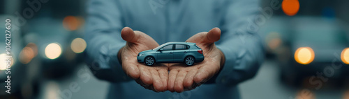 person holding small car model in hands, symbolizing protection and insurance